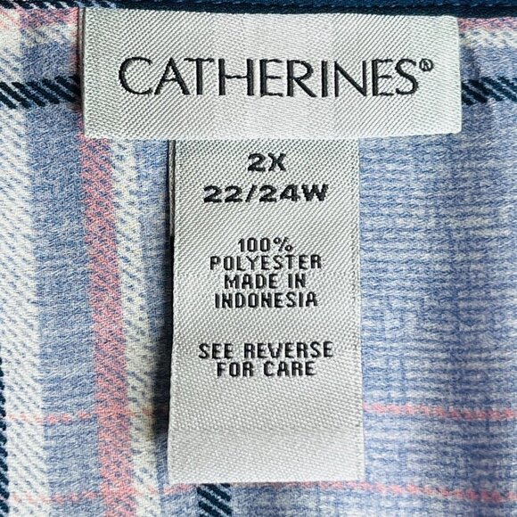Catherines Tunic Dress Women's Size 2X Plaid Button Front Collared Midi Length - Picture 12 of 12